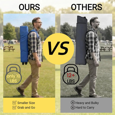 Comparison of carrying a Heavy Duty Oversized Portable Canopy Camping Chair With Sunshade 380 Lb Capacity on grass.