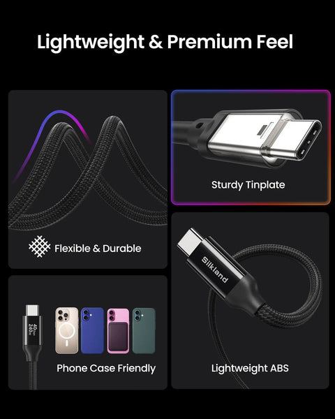 Ultra Fast USB4 Thunderbolt 4 Cable 1ft 40Gbps Data Transfer 240W PD Charging 8K60Hz Ready Perfect For Docks External GPUs Laptops Monitors And High Power Gear, braided black USB-C cable