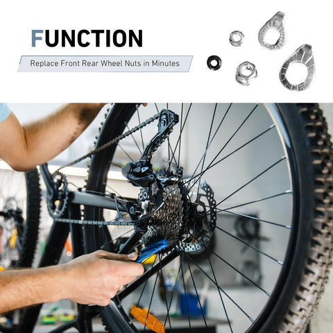 Titgoes bike axle nuts and safety washers kit installed on rear wheel