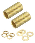 Two Piece Brass Lamp Repair Hardware Kit With 0.98 Inch Brass Pipe, Lock Nuts And Washers displayed for DIY projects.