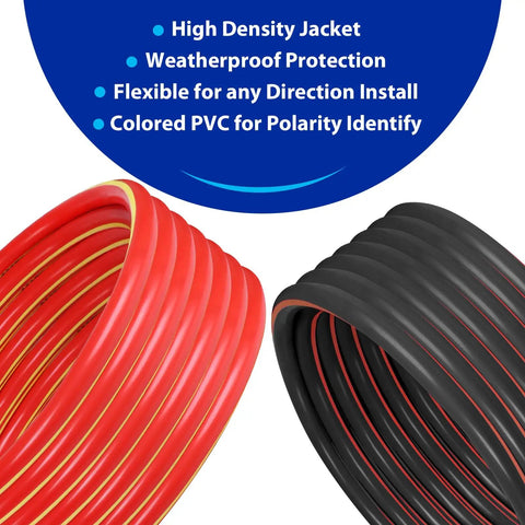 Black And Red 2 Gauge Battery Cable Kit 13 Feet Each With Built Tough Heavy Duty Copper Clad Aluminum Welding Cables