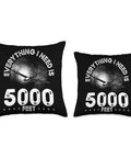 Black glider pilot throw pillow with 'Everything I Need is 5000 Feet' text, for aviation enthusiasts' home decor.