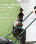 Close-up of green U-shaped handle on 20 Inch Push And Tow Behind Lawn Roller With 16 Gallon Water Or Sand Fill Ideal For Flattening Sod And Smoothing Uneven Lawns In The Garden Heavy Duty Drum Roller For Tight And Open Spaces