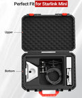 Open waterproof hard case for Starlink Mini Kit showing foam inserts for organized storage of components, black.