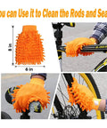10 Piece Bicycle Cleaning Kit With Chain Cleaner, gloves cleaning bike rods and seats, orange microfiber mitt, close-up