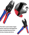 Six Piece Ratchet Wire Crimping Tool Set With Six Chrome Dies For Heat Shrink Terminals Insulated Nylon Ferrule Wire End Non Insulated Open Barrel Terminals Solar Connectors And Storage Box, quick-release trigger