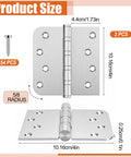 3 Pack Heavy Duty 304 Stainless Steel Door Hinges With Ball Bearings Built Like A Beast No Sweat Rust Protection Square 4X4 Inch Plates shown with dimensions and screws.