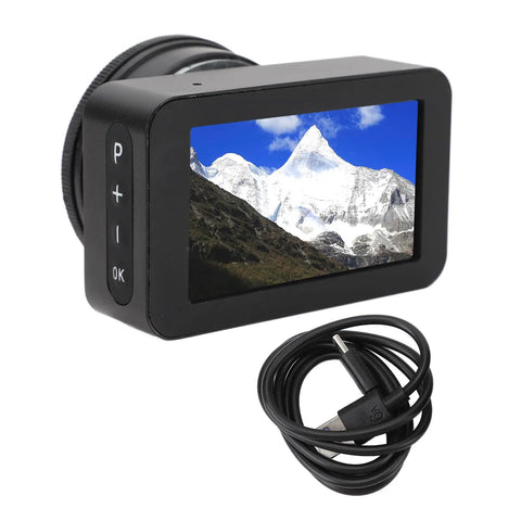 4K HD Eyepiece Camera For Telescopes With 3 Inch LCD Display And 5X Digital Zoom showing mountain landscape with cable