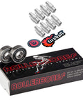 Eight Millimeter Inline Skate Bearings Set, Sixteen Pack With Dragon Self Centering Spacers, 608 Size bearings and spacers displayed