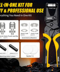 2 In 1 Grommet Tool Kit With Twist Change Heads 12mm And 10mm Magnetic Punching System For Canvas Leather Tarps DIY Includes 400 Pcs Grommets And Washers, showing tool, punch heads, and grommets.