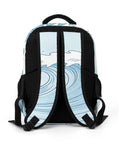 Back view of Pastel Watercolor Ocean Wave Print Unisex Backpack showing padded straps and wave design.