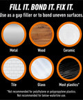 Two Part Clear Epoxy Kit 0.85 Oz Syringe Pack Of 2, 5 Minute Set Time, Tough As Nails Bond For Home And Auto Repairs, Gap Filling And Repositioning, Dries Crystal Clear, Waterproof And Heat Resistant Resin For Wood, Metal, Plastic, Glass showing metal, wood, tile and glass