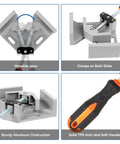 Heavy Duty Corner Clamp 4 Pack 90 Degree Right Angle Clamp with adjustable aluminum alloy swing jaw and single handle, close-up view.