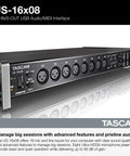 Rackmount USB audio and MIDI interface for recording with 16 mic or line inputs and 8 outputs, eight Ultra HDDA preamps, black