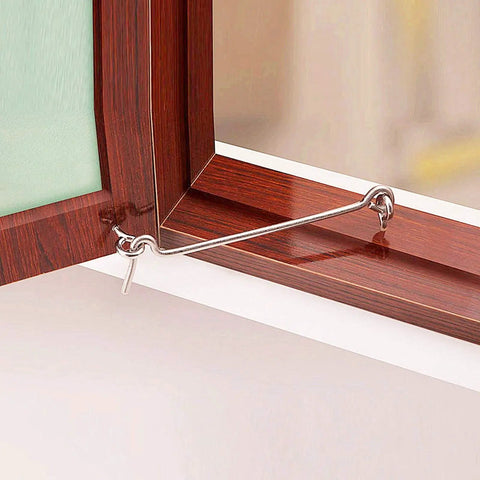 Heavy Duty 4 Pack 2 Inch Cabinet Latches Eye Hook Swivel Bolt Built Tough Carbon Steel Window Gate Door Catch on a window frame.