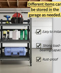 Heavy Duty 3 Tier Garage Shelving Unit With Wheels, Adjustable Metal Storage Racks For Garage, Workshop, Kitchen Or Warehouse, Easy To Assemble, Built To Last Carbon Steel, 60cm By 40cm By 80cm, Tool And Equipment Organizer