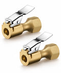 Heavy Duty Lock On Air Chuck 2 Pack With Clip For Schrader Valves, closed flow, brass construction, yellow, durable tire inflation tool