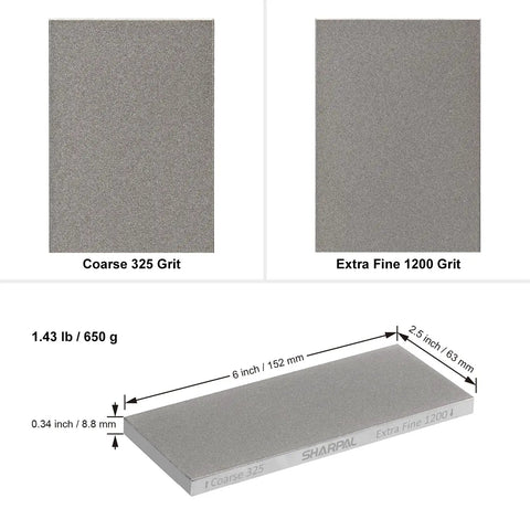 Double Sided Diamond Knife Sharpener Stone With Coarse 325 Grit And Extra Fine 1200 Grit dimensions and weight diagram