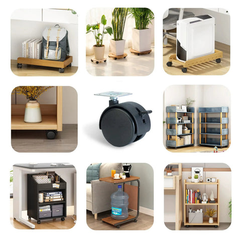 Image showcasing the 2 Inch Swivel Plate Caster Wheels Set Of 4 With Locks in various home and office furniture applications.