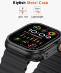 amBand metal protective bumper for Apple Watch 46mm, black with back cover, front view