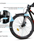 Wireless Bike Computer For Road And Mountain Bikes With A 2.9 Inch LCD Backlit Screen setup guide showing sensor distances