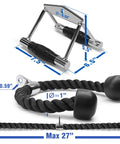 Front view: Yes4All double D-handle and tricep rope for cable machines; chrome handles, braided rope, up to 27 inches