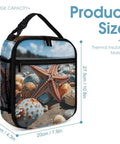 Colorful Starfish Beach Lunch Box Insulated Tote With Side Pocket, thermal insulation, detachable handle shown in size view