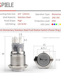 Diagram of 12V Momentary Horn Push Button Switch With 19mm Mounting Hole Three Quarters Inch SPDT 1NO 1NC Socket