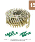 Coiled 15-degree nails with round heads, showcasing the design suitable for various construction applications.