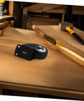 Built Tough Heavy Duty Sliding Door Wheels Featuring Whisper Quiet Rollers For Barn Door Hardware on a workbench.