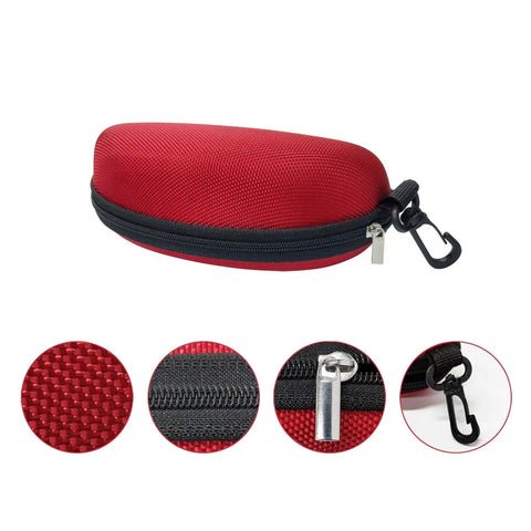 Red Grab And Go Portable Zipper Sunglasses Case With Clip For Men And Women Protective Eyewear Organizer, close-up details