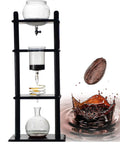 Large Capacity Wood And Glass Cold Brew Coffee Maker, Slow Drip Iced Coffee Brewer For Home Or Office with wooden frame and glass components.