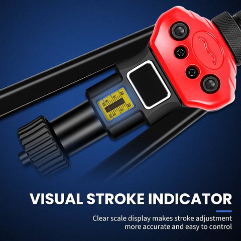 16 Inch Pro Rivet Nut Kit With Quick Change Mandrels, Heavy Duty Rivnut Nutsert Tool with stroke indicator close-up