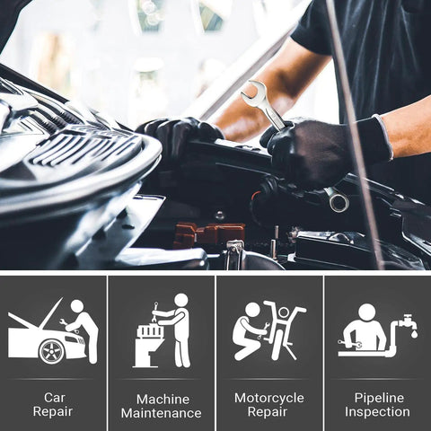 Mechanic using 18mm Industrial Grade Chrome Vanadium Wrench for precise fit and repair in automotive workshop setting.
