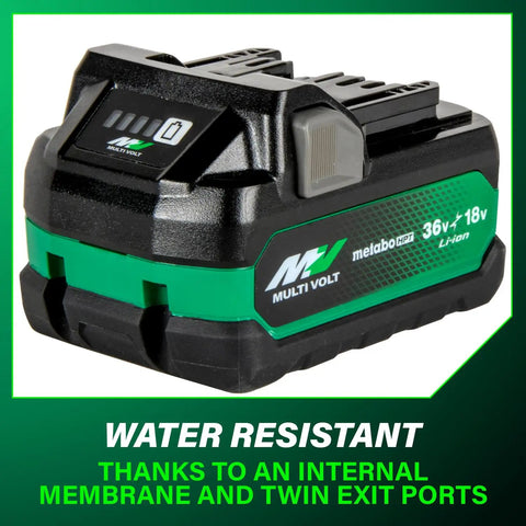 MultiVolt 18V And 36V Lithium Battery 5.0Ah And 2.5Ah, water and impact resistant, showing 4-stage fuel gauge