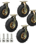 Tough As Nails Heavy Duty Caster Wheels Set Of 5 With 3 Swivel And 2 Fixed Industrial Castors Featuring Silent Pneumatic Rubber Tires 10 Inch.