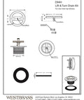 Technical diagram of Twist And Close Tub Trim Set With Floating Overflow Faceplate In Matte Black, D94H-62.