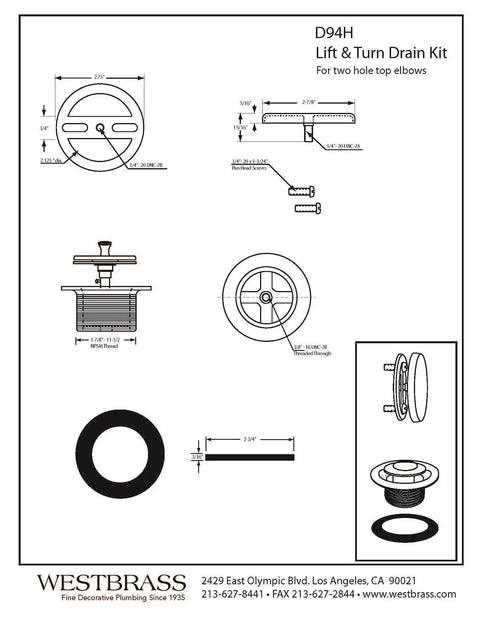 Technical diagram of Twist And Close Tub Trim Set With Floating Overflow Faceplate In Matte Black, D94H-62.