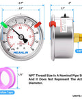 Meanlin 2.5-inch stainless steel liquid-filled vacuum/pressure gauge, -30 inHg to 30 psi, 1/8" NPT back mount.