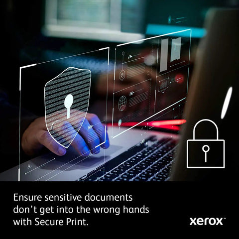 Top Shelf Color Printer With Hella Fast 30 Pages Per Minute Duplex Printing, 250 Sheet Capacity, Front USB access shown on secure documents.
