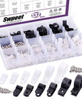 Open box of R Type Nylon Cable Clip Kit 135 Pack Six Size Assortment For Wire Management With Screws White And Black Fasteners