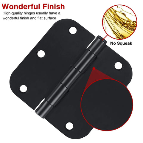 Six Pack Matte Black Interior Door Hinges Three Point Five Inch Round With Five Eighths Inch Radius Heavy Duty Hinges Removable Pin
