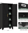 61 Inch Tall Farmhouse Metal Pantry Cabinet With Two Barn Doors And Adjustable Shelves Built To Last Heavy Duty Steel Kitchen Storage Cabinet For Pantry Laundry Room Home Office And Kids Room In Black Finish, open with visible shelves