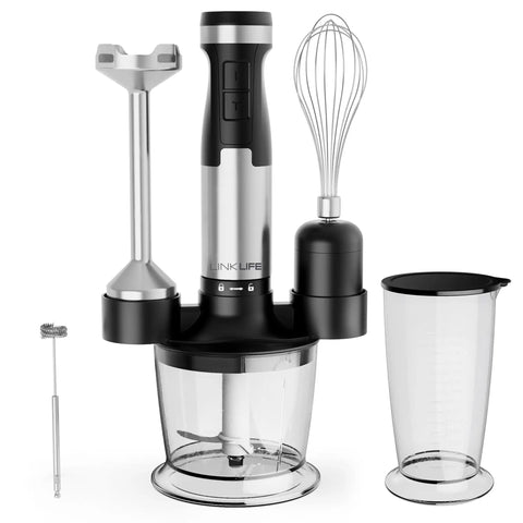 Powerful 1200W Immersion Hand Blender With 5 In 1 Attachments Including Whisk Chopper Milk Frother Mixing Cup And Storage Rack