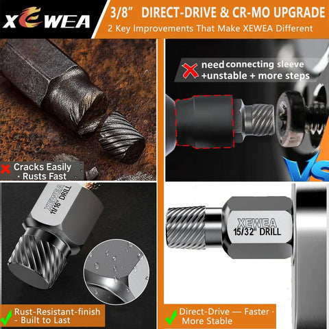 Solid 14-Piece Multi-Spline Screw Extractor Set For Your Garage With Easy Out Bits And Adapters To Rip Broken Bolts Out Like A Pro, 3/8 direct-drive steel bits