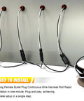 Red 3/4 Inch Trailer LED Marker Lights Kit With 20 Round Lights Chrome Trim Ring Bezels And 2 Pin Wire Harness Roll Plug And Play Connectors close-up on wiring harness