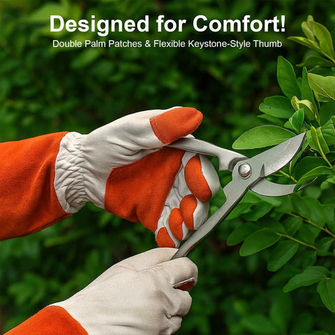 Long Sleeve Leather Gardening Gloves For Women And Men, Thornproof Puncture Resistant Cowhide Work Gloves pruning plants