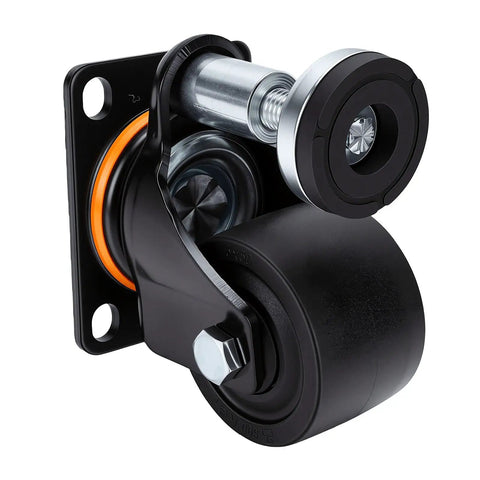 3 Inch Leveling Plate Caster Wheels With Adjustable Feet For Heavy Duty Workshop Gear, featuring black steel housing and swivel design.