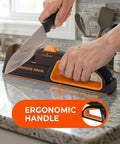 Person using Multi Angle Knife Sharpener With Five Angle Settings And Three Stage System For Home Cooks in kitchen