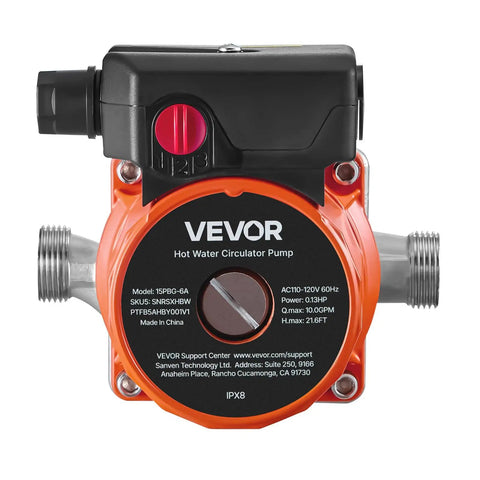 Instant Hot Water Recirculating Pump System, 10 GPM Flow, 3-Speed Control, 0.13 HP, 110-120V, front view, stainless steel head